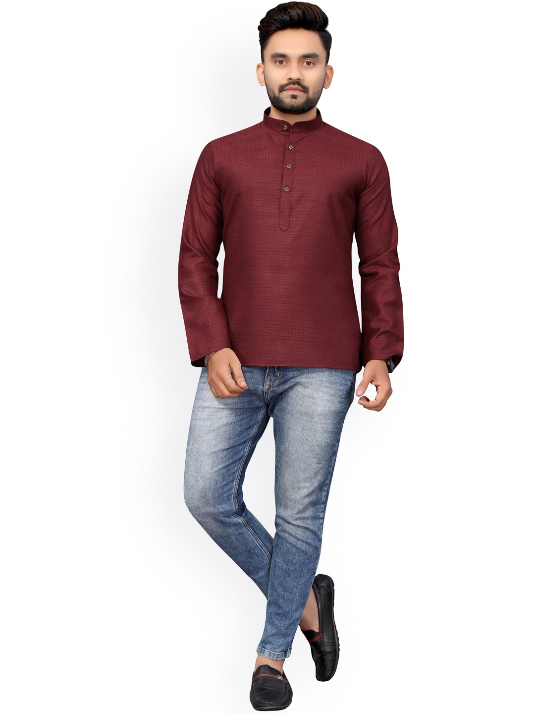 

Nimayaa Men Maroon Solid Cotton Kurta
