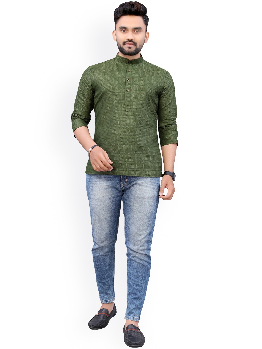 

Nimayaa Men Green Solid Cotton Kurta