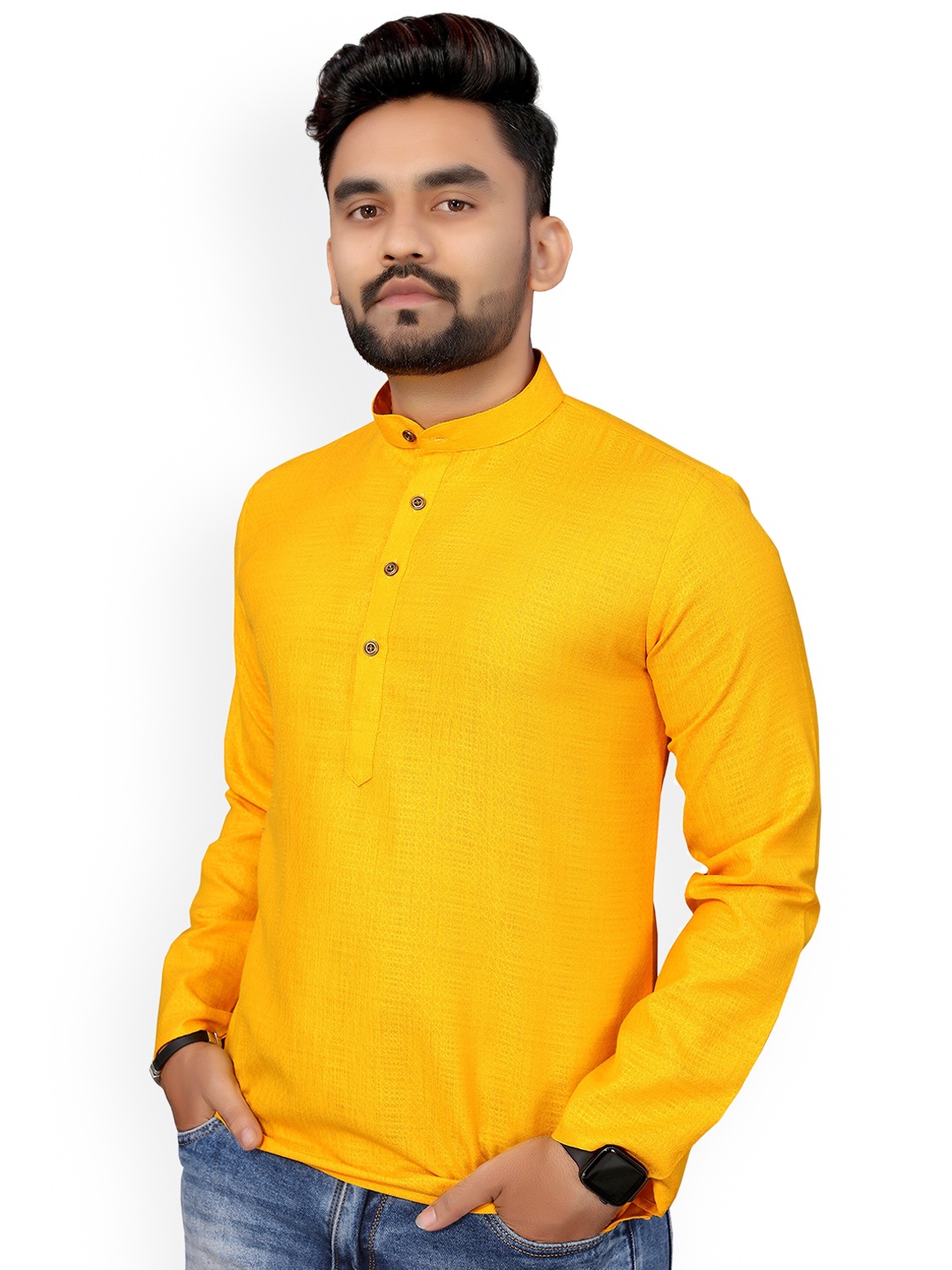 

Nimayaa Men Yellow Solid Cotton Kurta