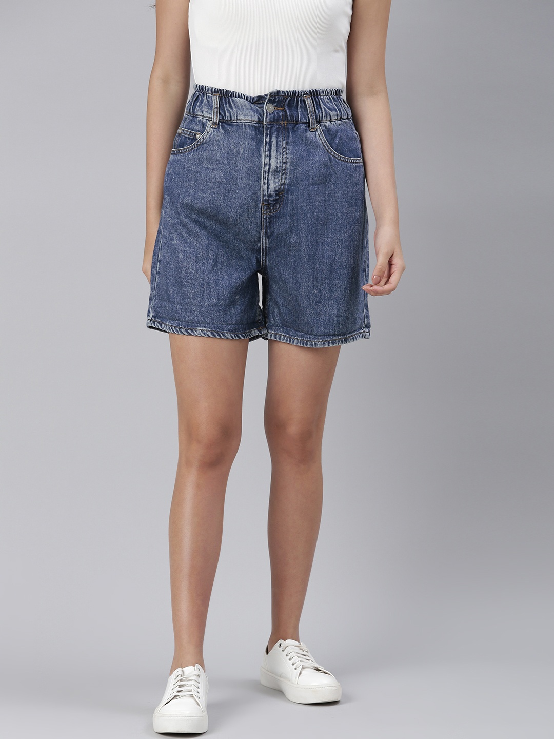 

London Rag Women Blue High-Rise Denim Shorts