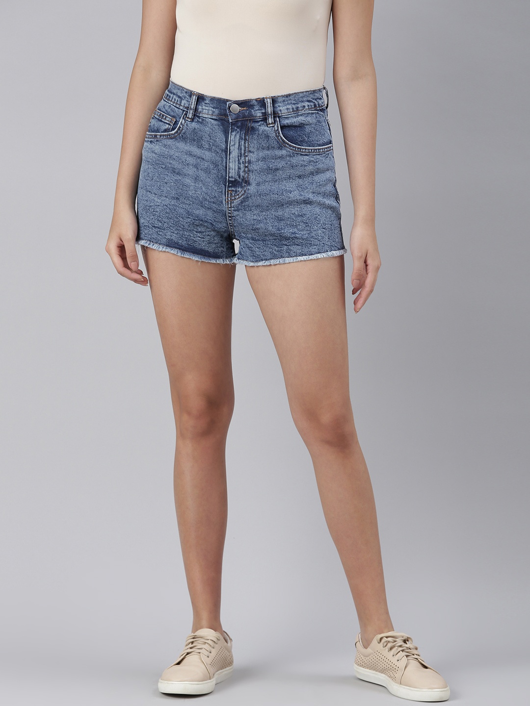 

London Rag Women Blue Pure Cotton High-Rise Denim Shorts