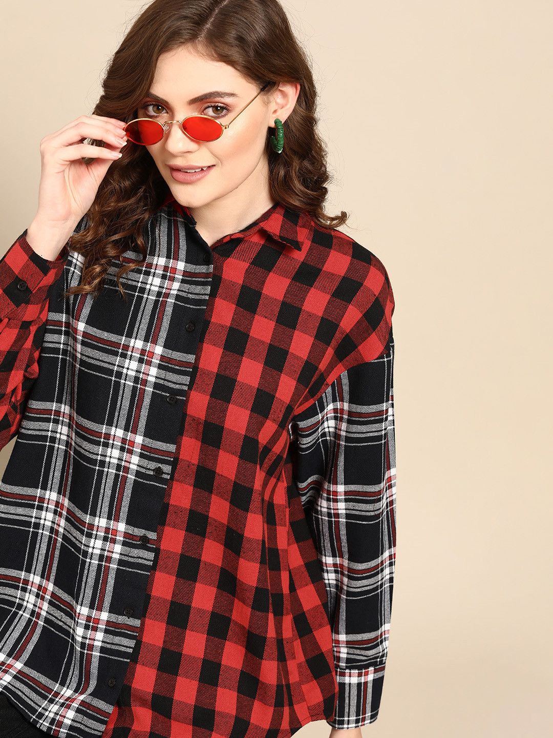 

Sangria Women Red Relaxed Checked Casual Shirt