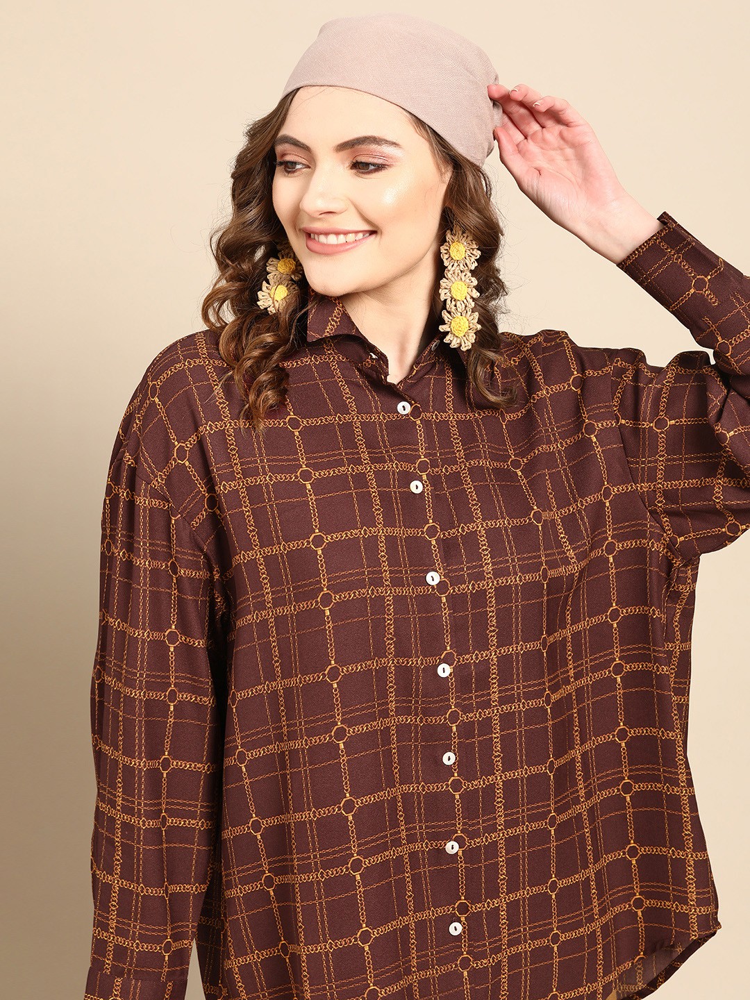 

Sangria Women Coffee Brown Relaxed Checked Casual Shirt