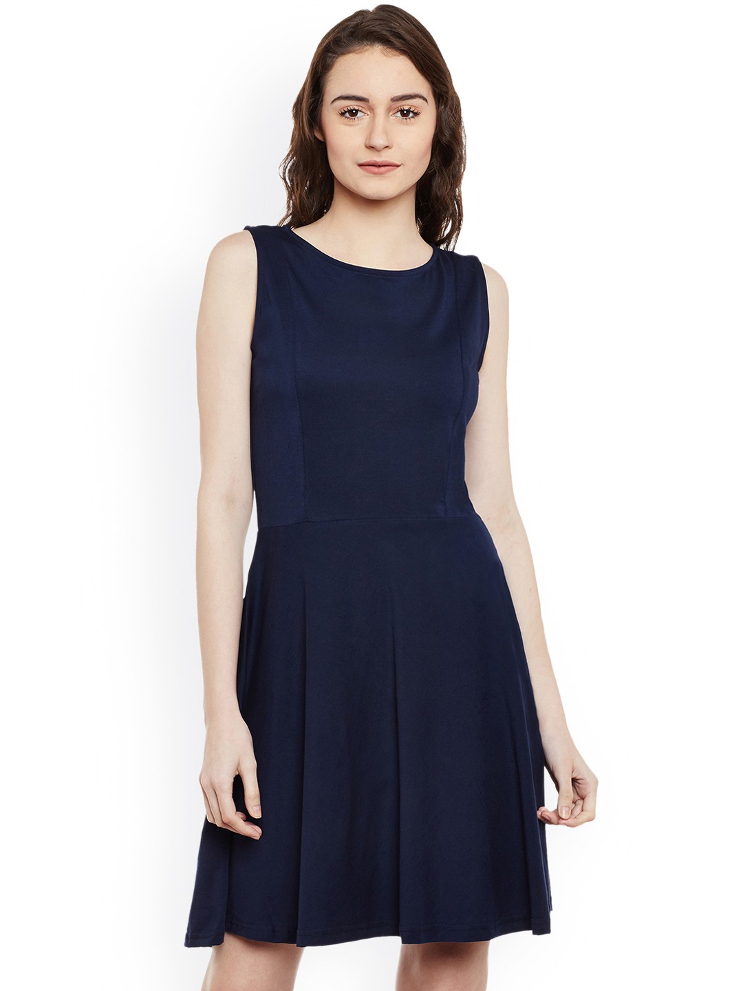 

Miss Chase Women Navy Solid Fit & Flare Dress, Navy blue