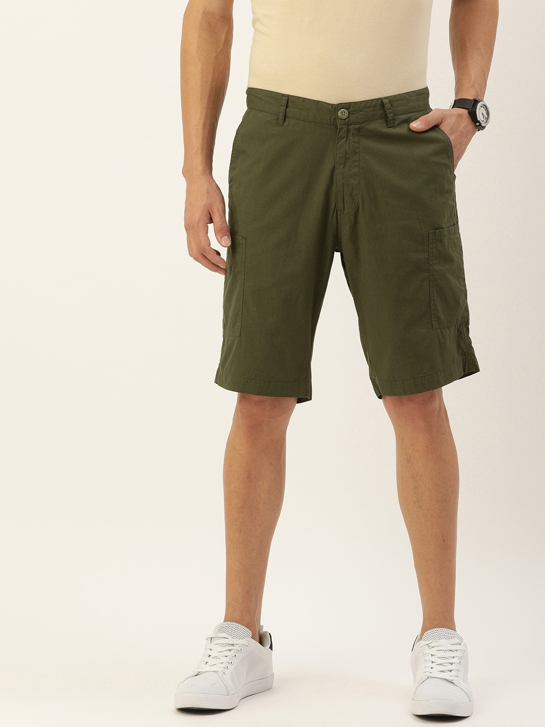 

IVOC Men Cotton Solid Cargo Shorts, Olive