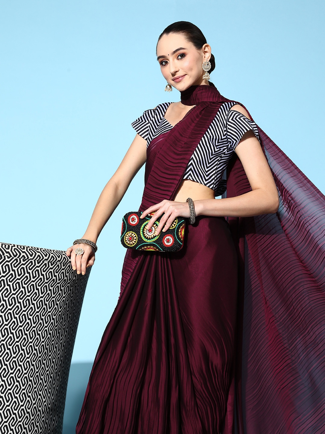 

Shaily Purple Accordion Pleated Art Silk Saree
