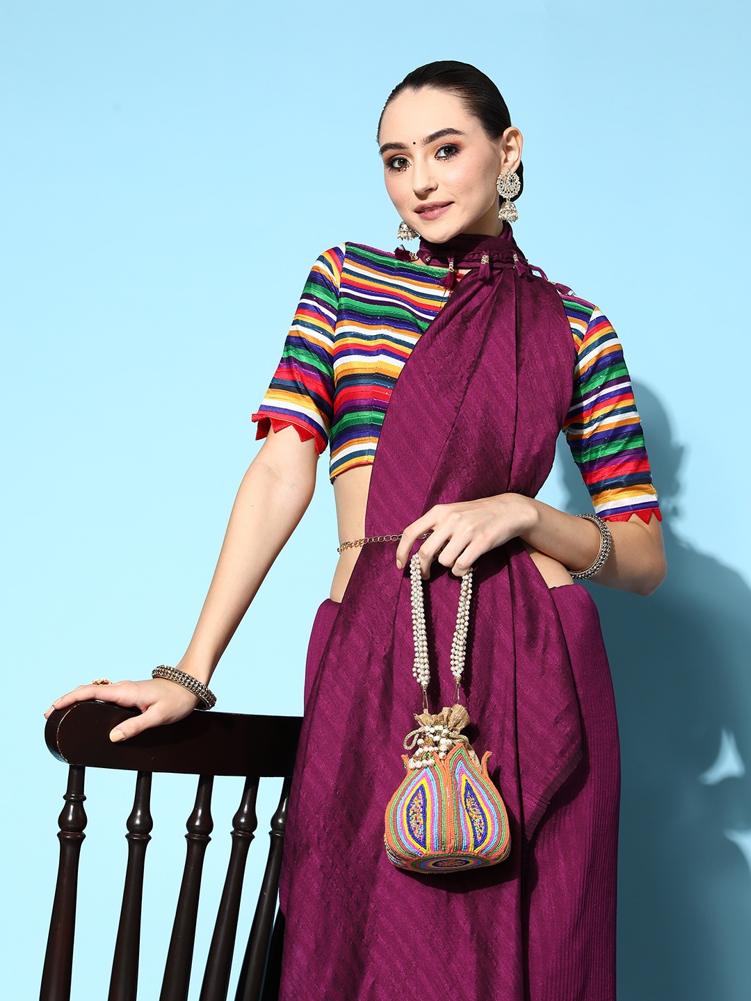 

Shaily Purple Accordion Pleated Art Silk Saree
