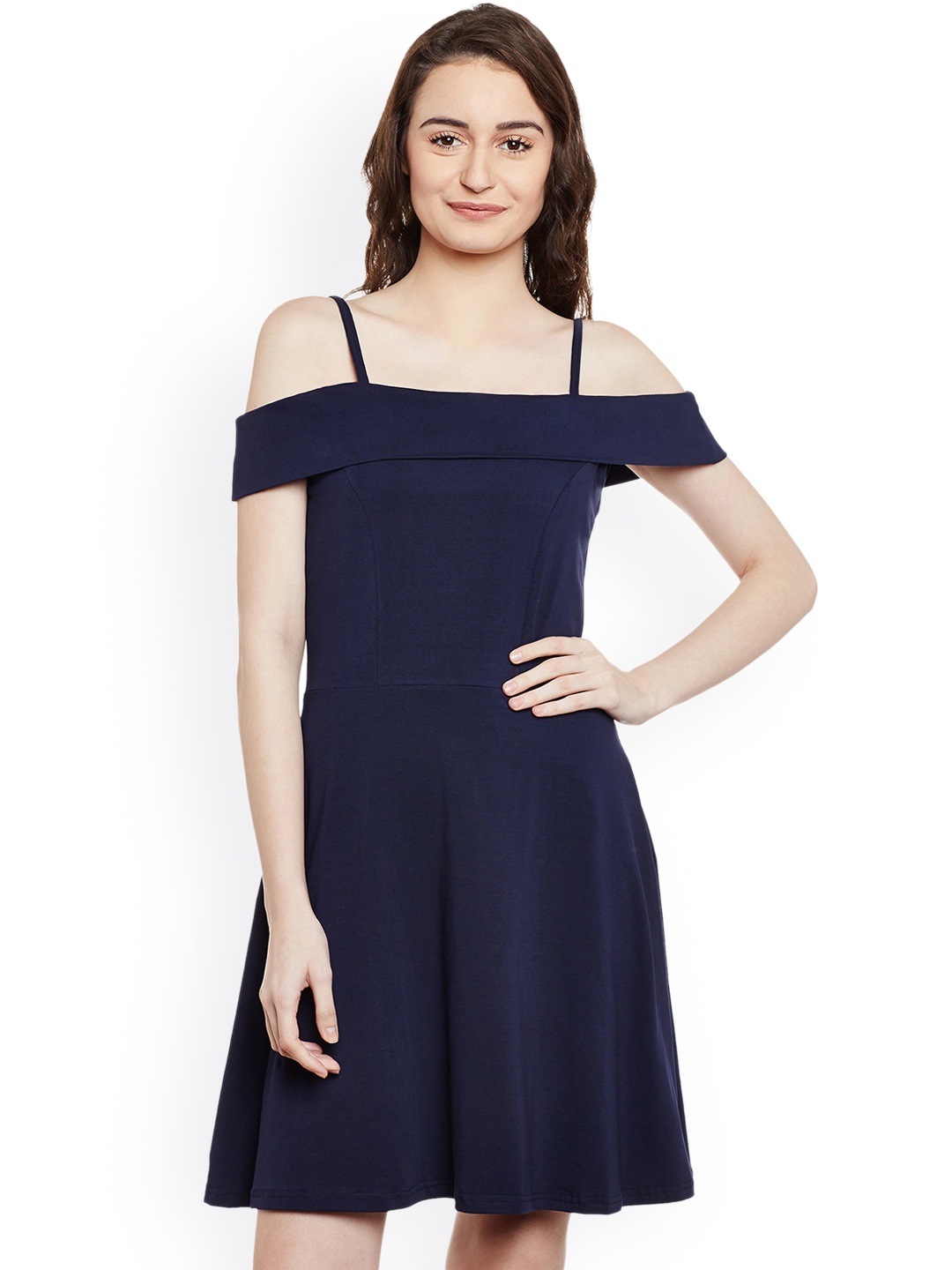 

Miss Chase Women Navy Blue Solid Fit & Flare Bardot Dress