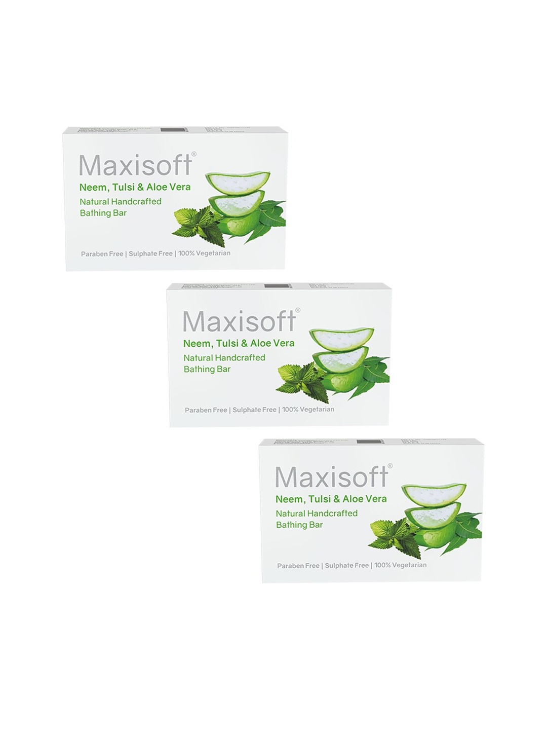 

Maxisoft Set Of 3 Neem Tulsi Aloe vera Natural Handcrafted Bathing Bar 75 g Each, White