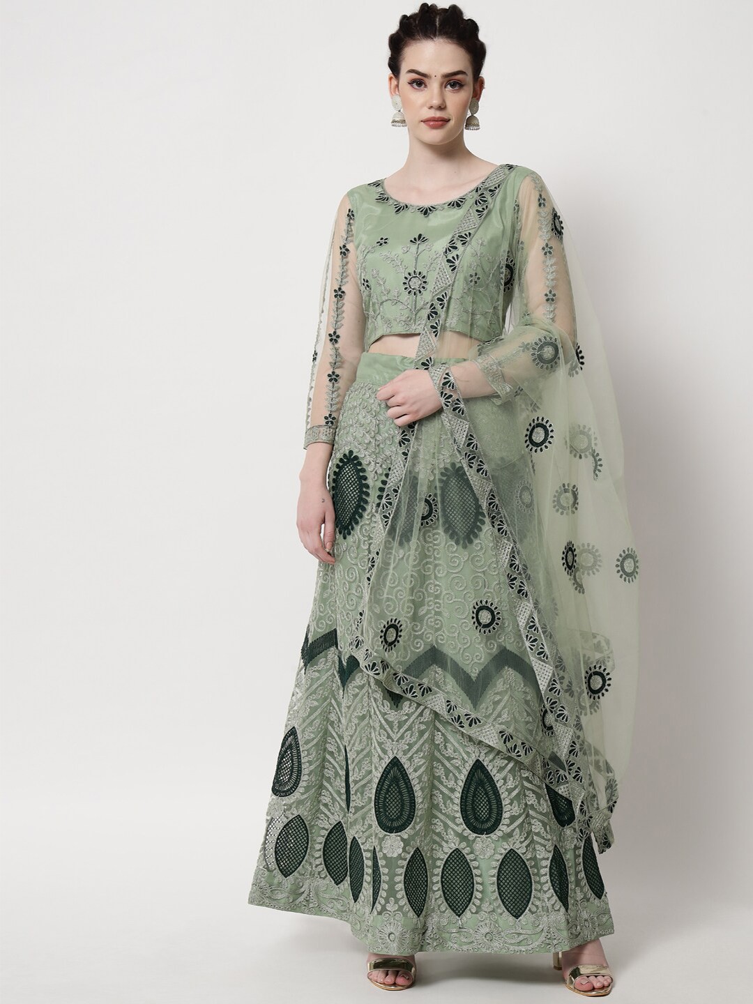 

VAANI CREATION Embroidered Semi-Stitched Lehenga & Unstitched Blouse with Dupatta, Olive