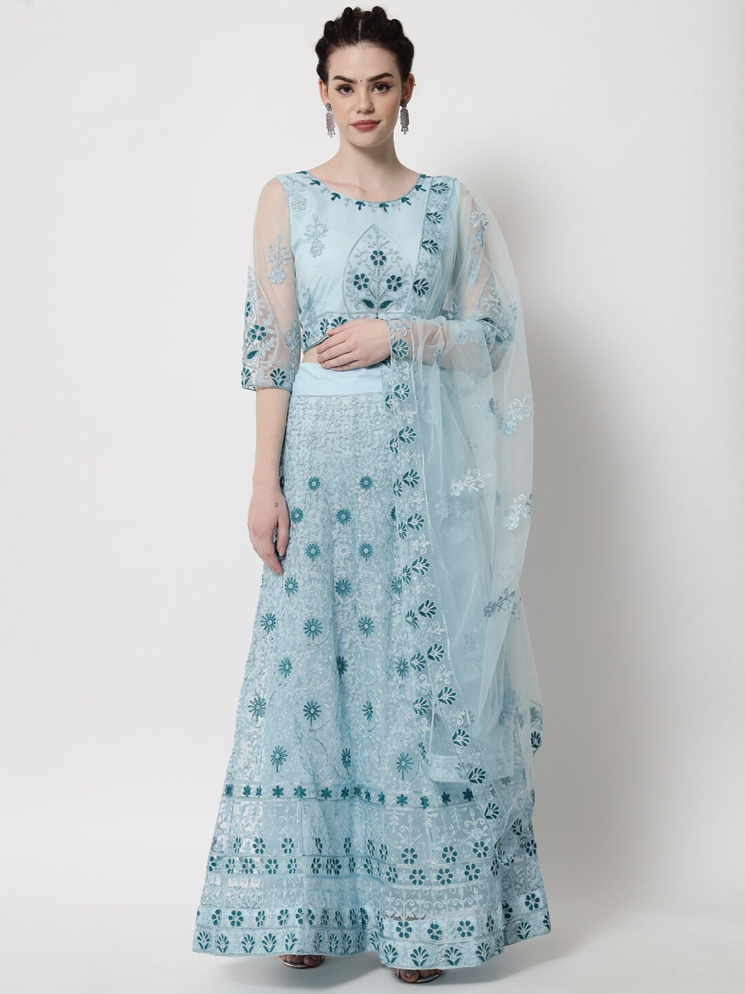 

VAANI CREATION Embroidered Semi-Stitched Lehenga & Unstitched Blouse With Dupatta, Blue