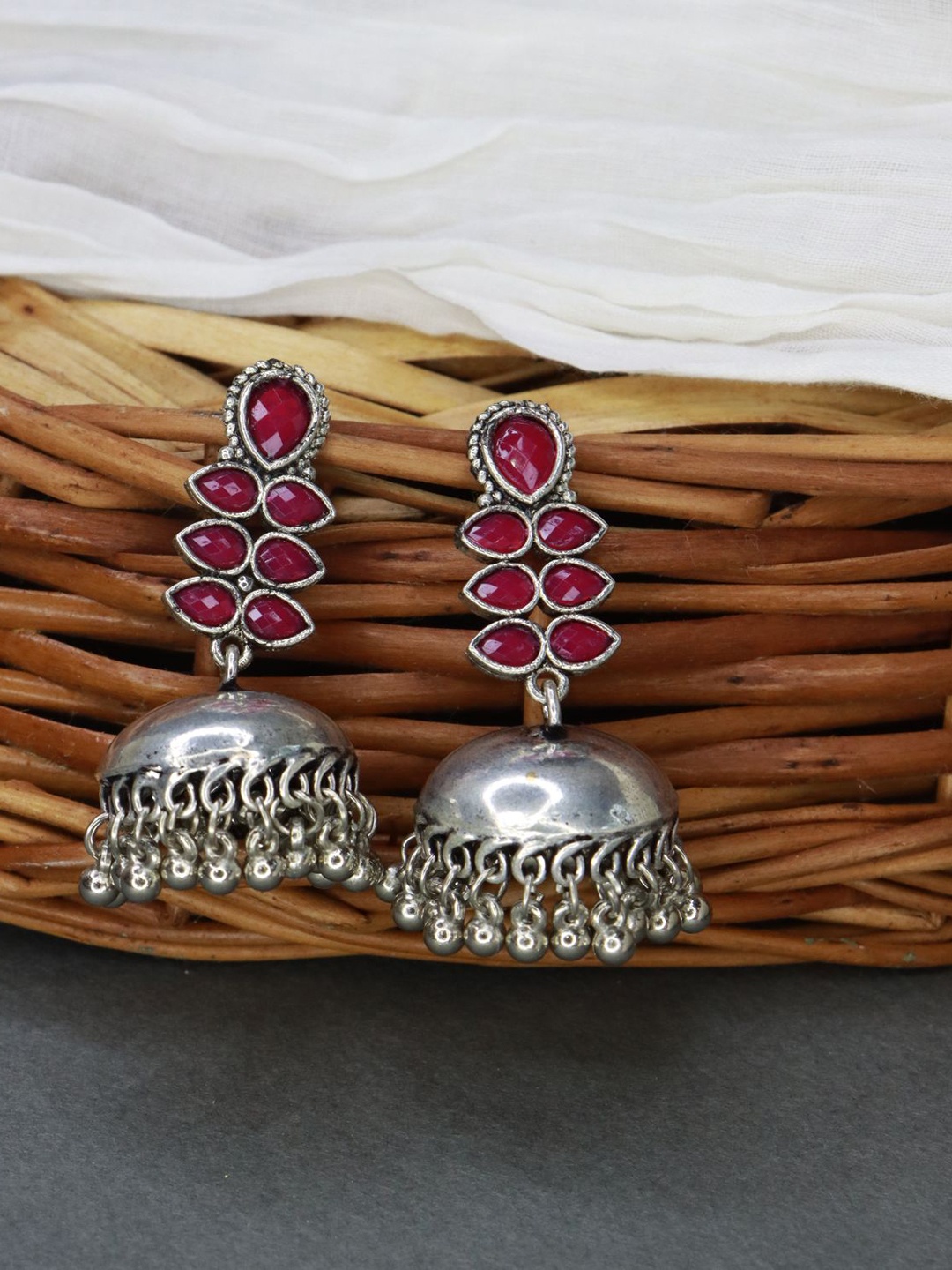 

I Jewels Pink Contemporary Jhumkas Earrings