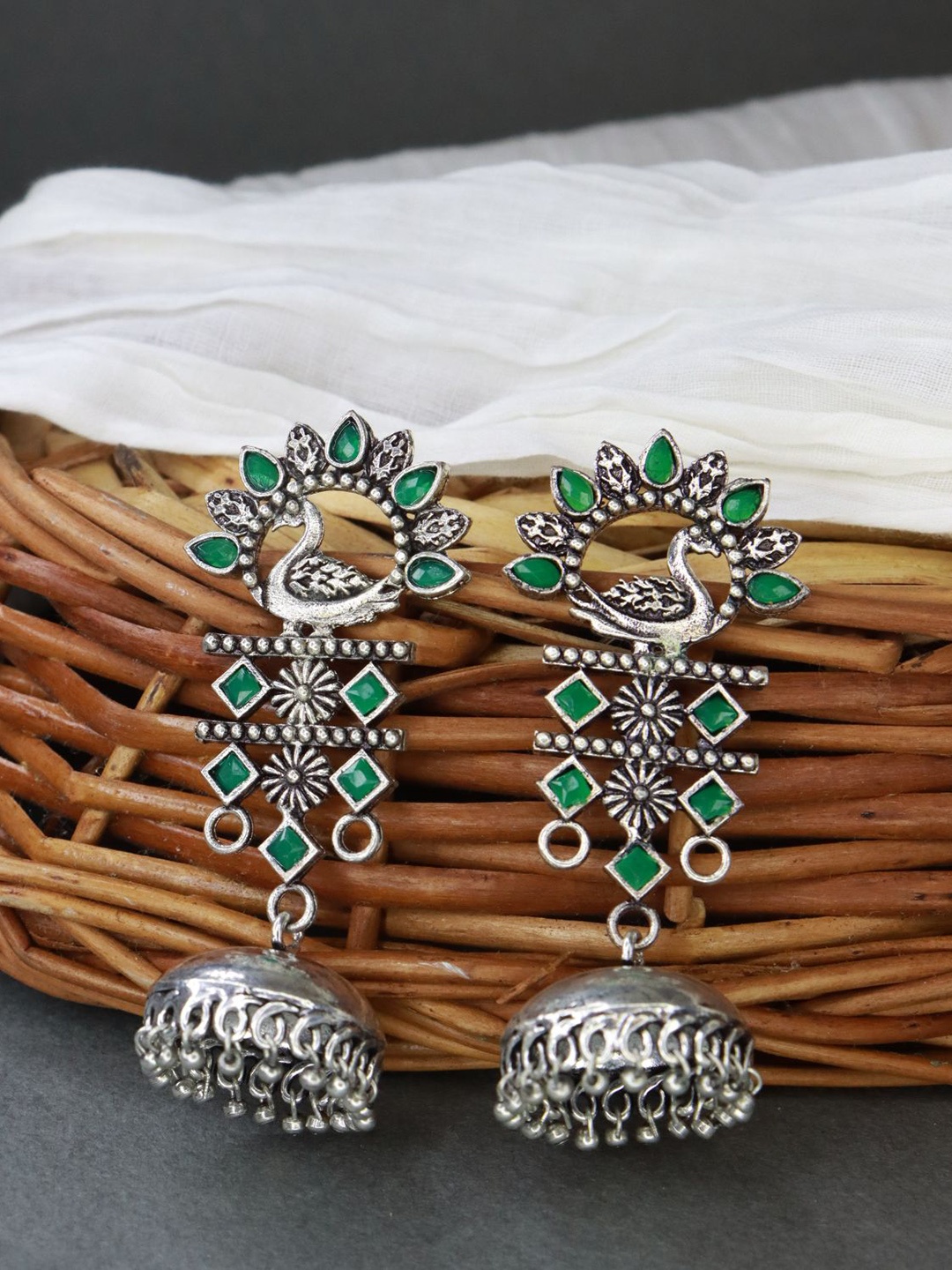 

I Jewels Green Contemporary Jhumkas Earrings
