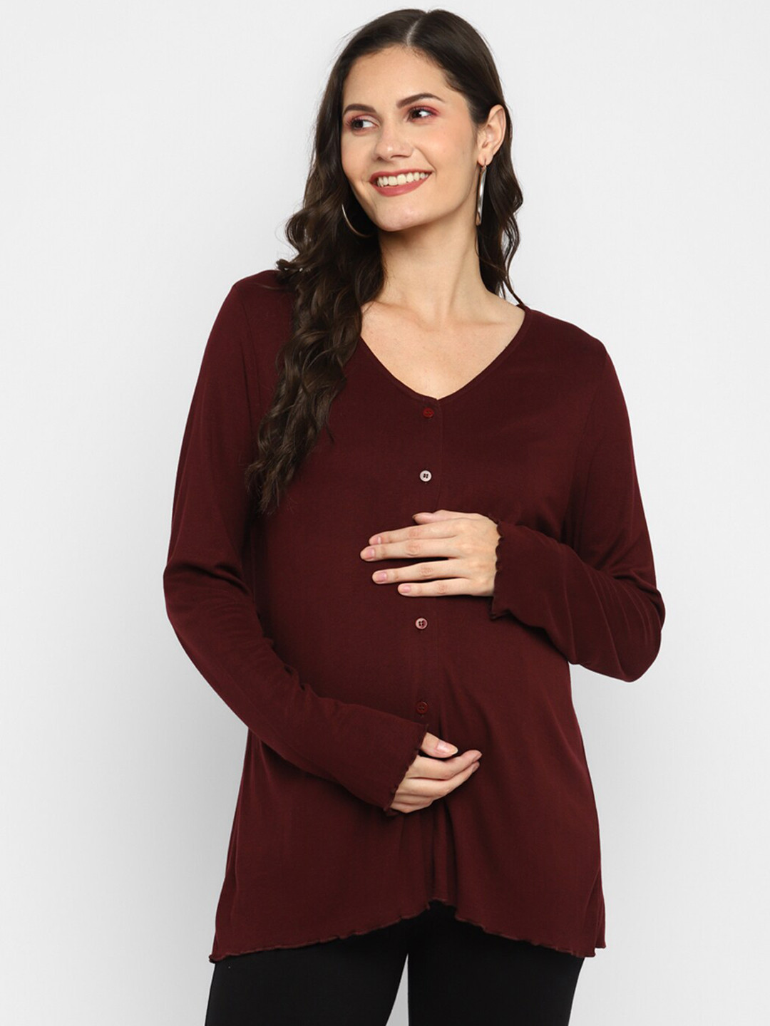 

Momsoon Maternity Woman Ribbed Full Sleeves Top, Maroon