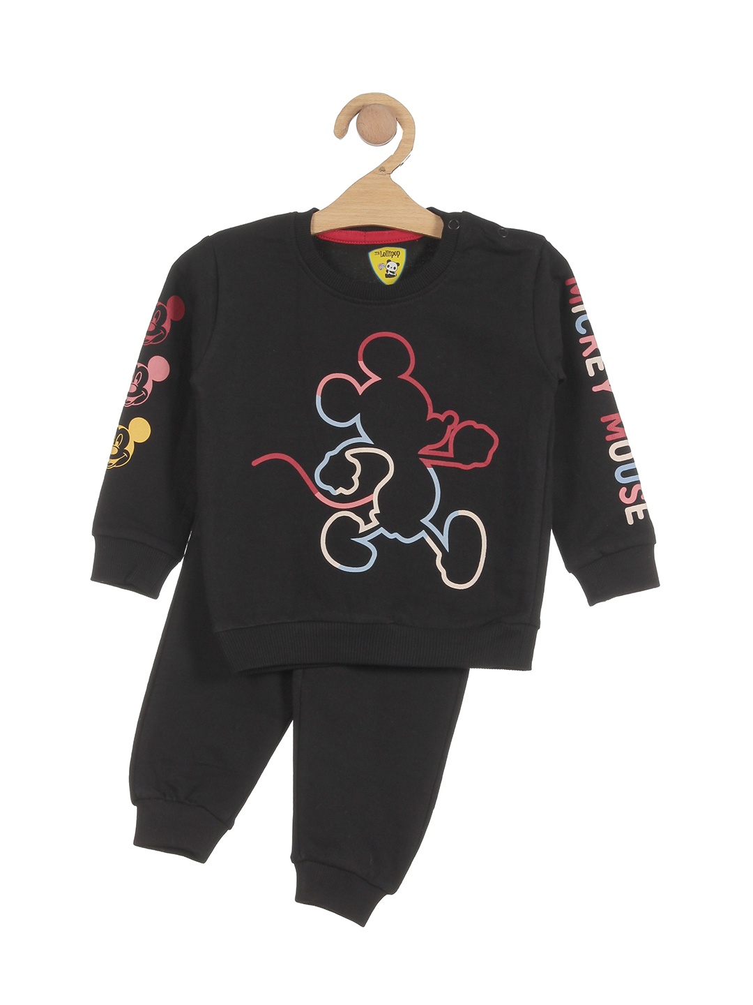 

Lil Lollipop Boys Mickey Mouse Printed T-shirt with Pyjamas, Black