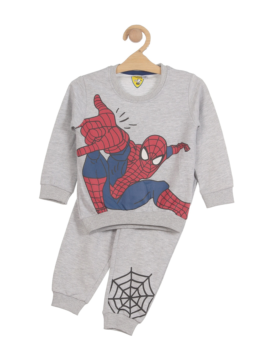 

Lil Lollipop Boys Spider-Man Printed T-shirt with Pyjamas, Grey