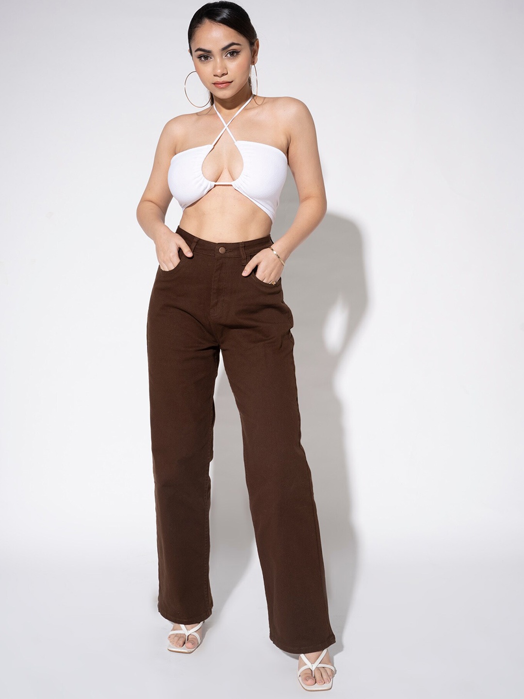 

Off Duty India Women Brown Comfort Wide Leg High-Rise Jeans