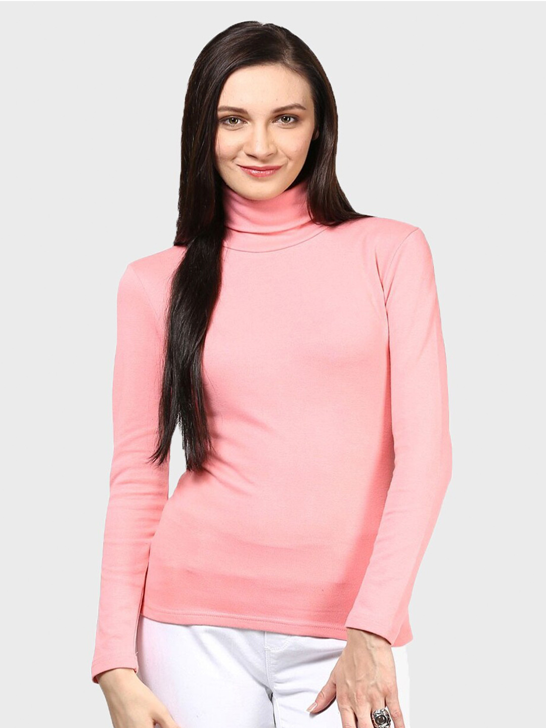 

Hypernation Women High Neck Slim Fit T-shirt, Pink
