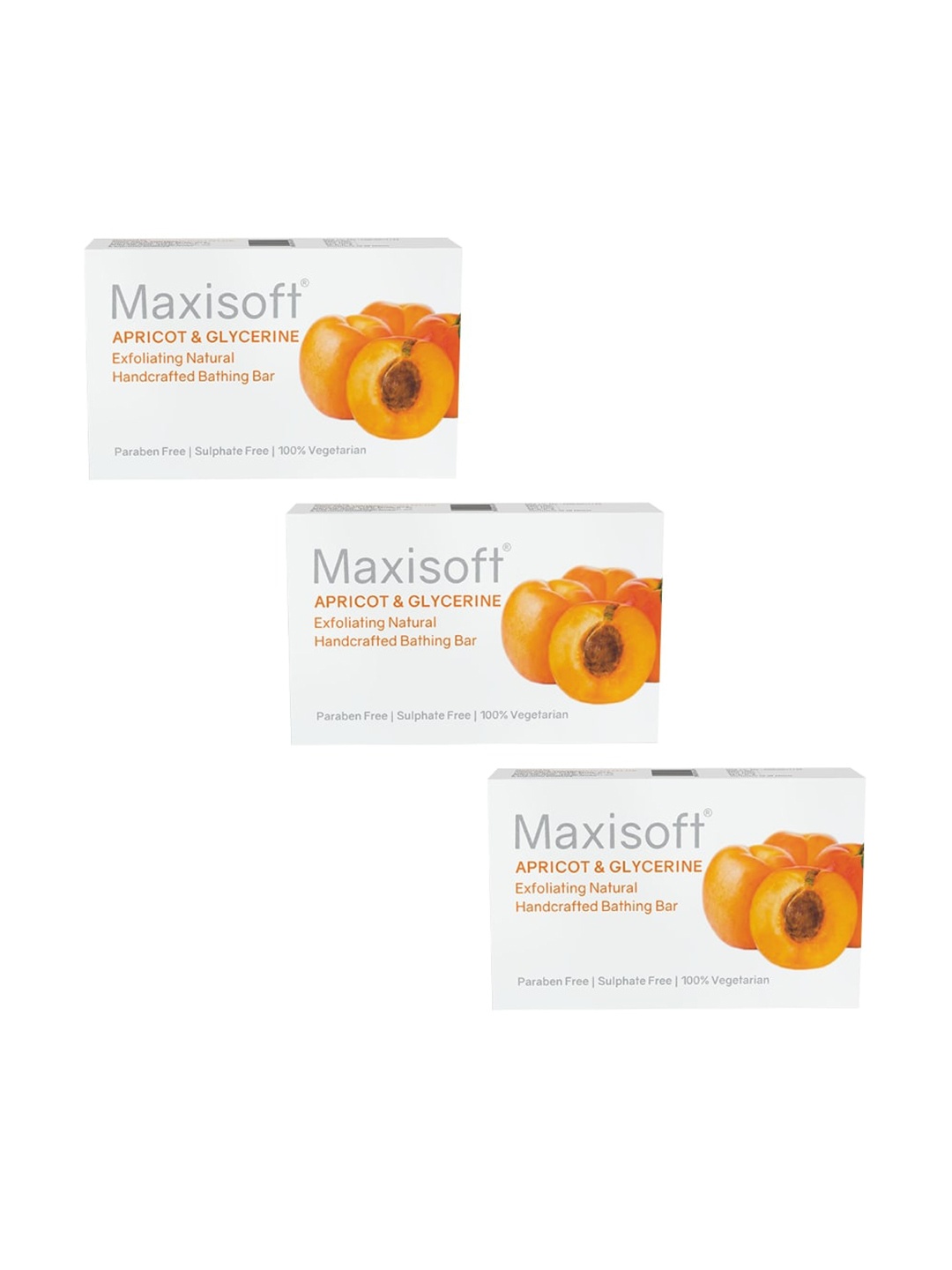 

Maxisoft Set Of 3 Apricot & Glycerin Exfoliating Bathing Soap - 75 g, White