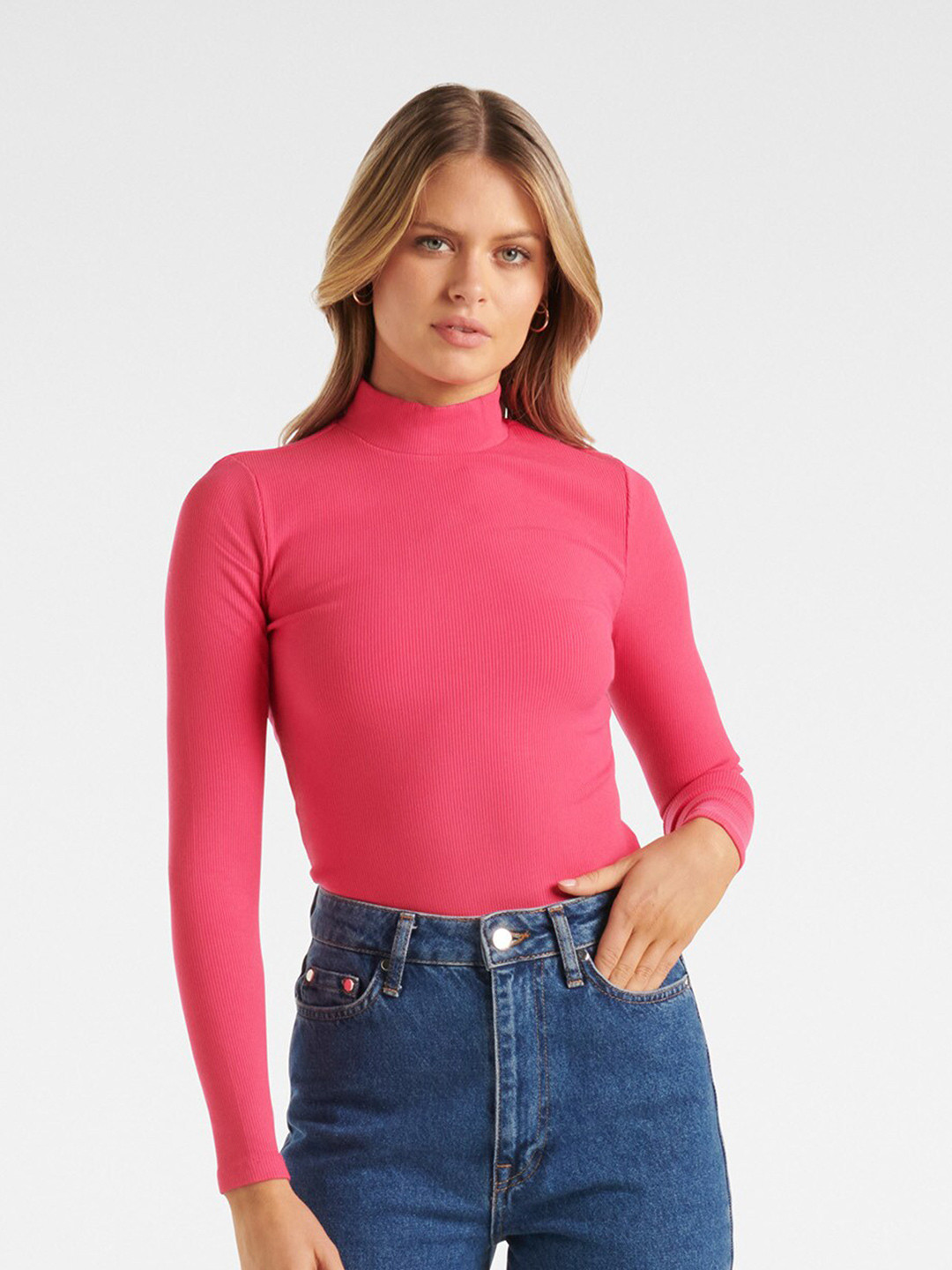 

Forever New Women High Neck Regular Top, Pink