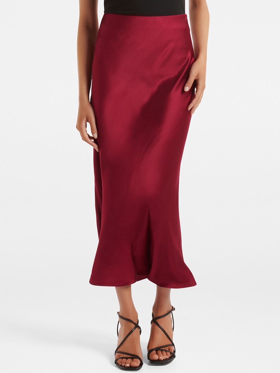 

Forever New Women Solid Straight Midi Skirts, Maroon
