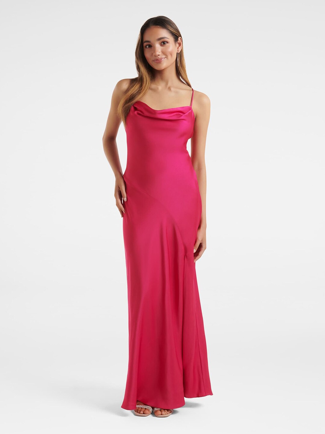 

Forever New Solid Satin Sheath Maxi Dress, Pink