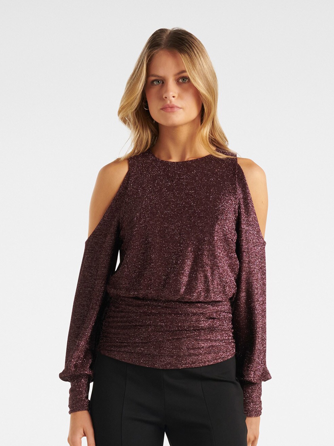 

Forever New Women Cold-Shoulder Blingy Top, Burgundy