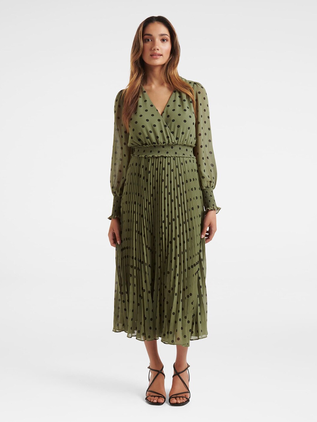 

Forever New Printed Wrap Midi Dress, Olive