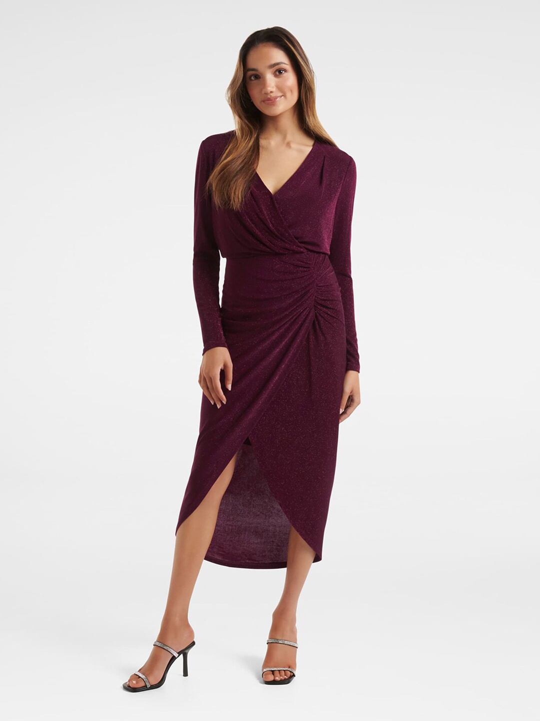 

Forever New Solid Wrap Midi Dress, Purple
