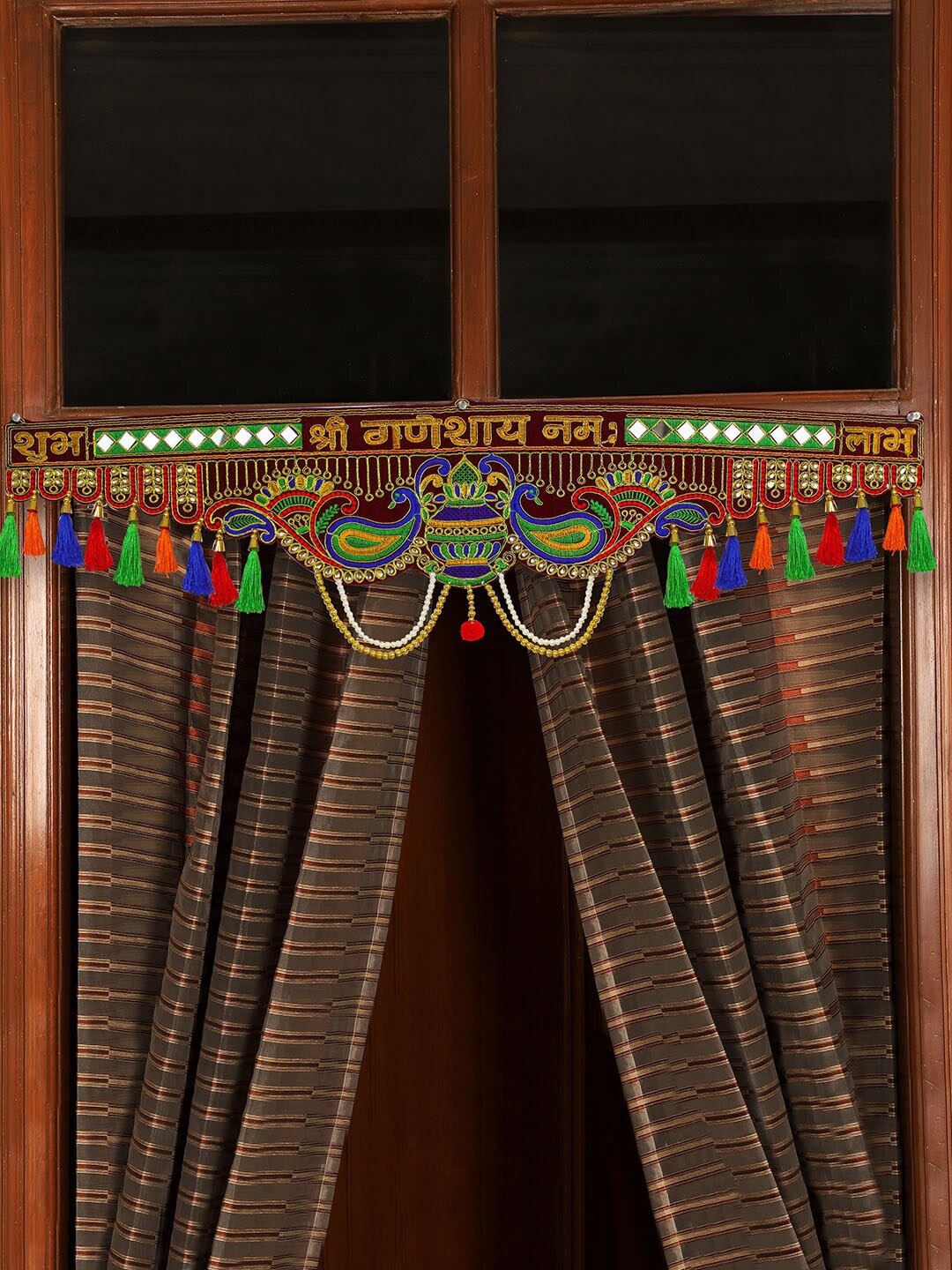 

TIED RIBBONS Embellished Bandhanwar Toran Hanging Wall Decor, Brown