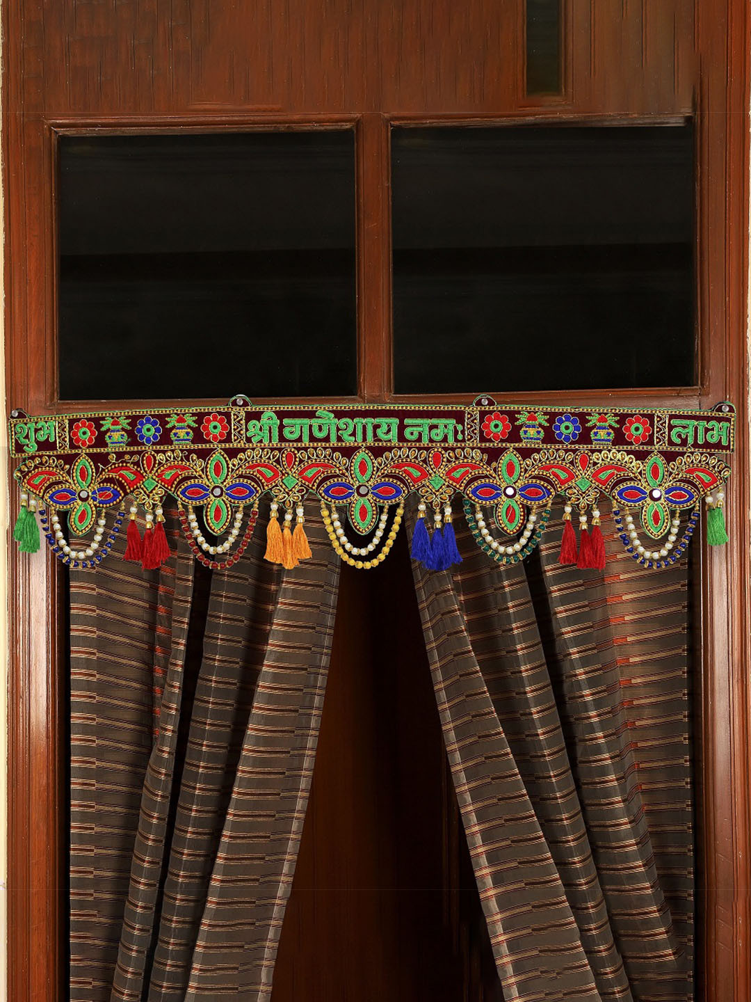 

TIED RIBBONS Embroidered Traditional Diwali Decor Door Hanging Bandhanwar Toran, Green