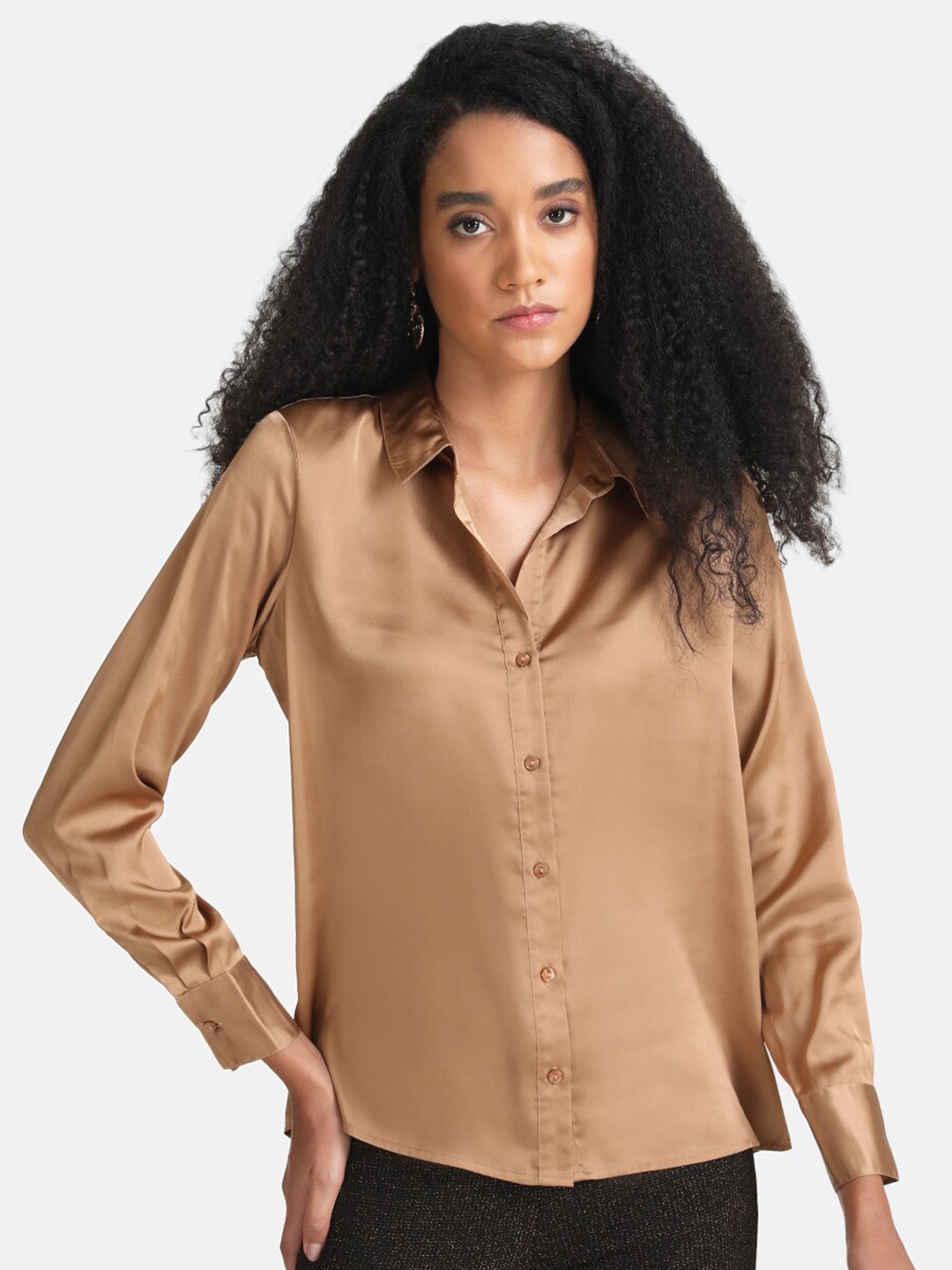 

Kazo Women Slim Fit Casual Shirt, Brown