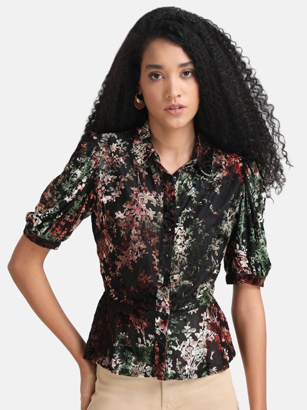 

Kazo Women Floral Printed Casual Shirt, Black