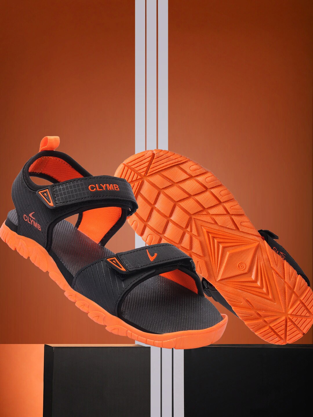 

CLYMB Men Colourblocked Sports Sandals, Orange