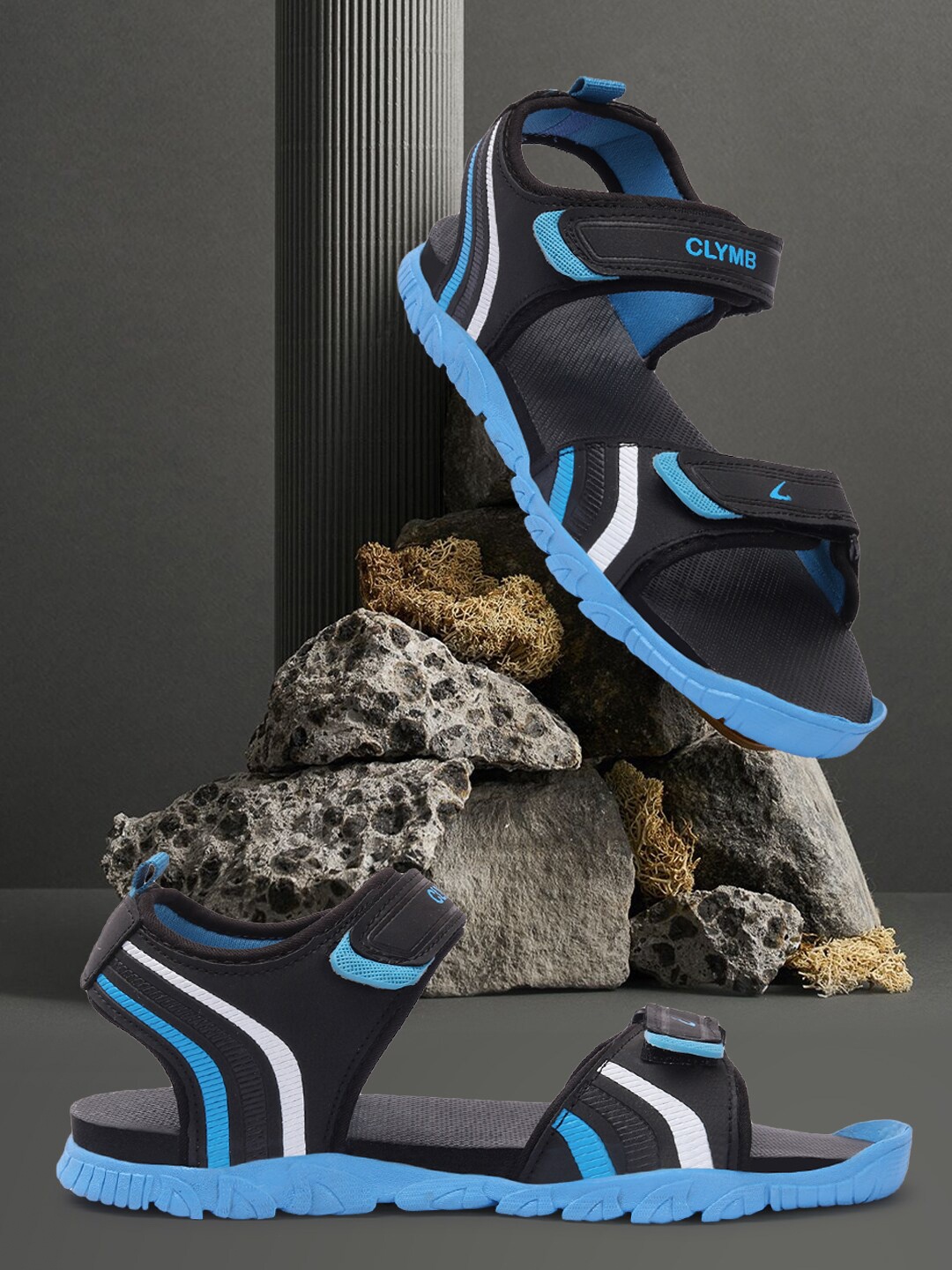 

CLYMB Men Colourblocked Sports Sandals, Black