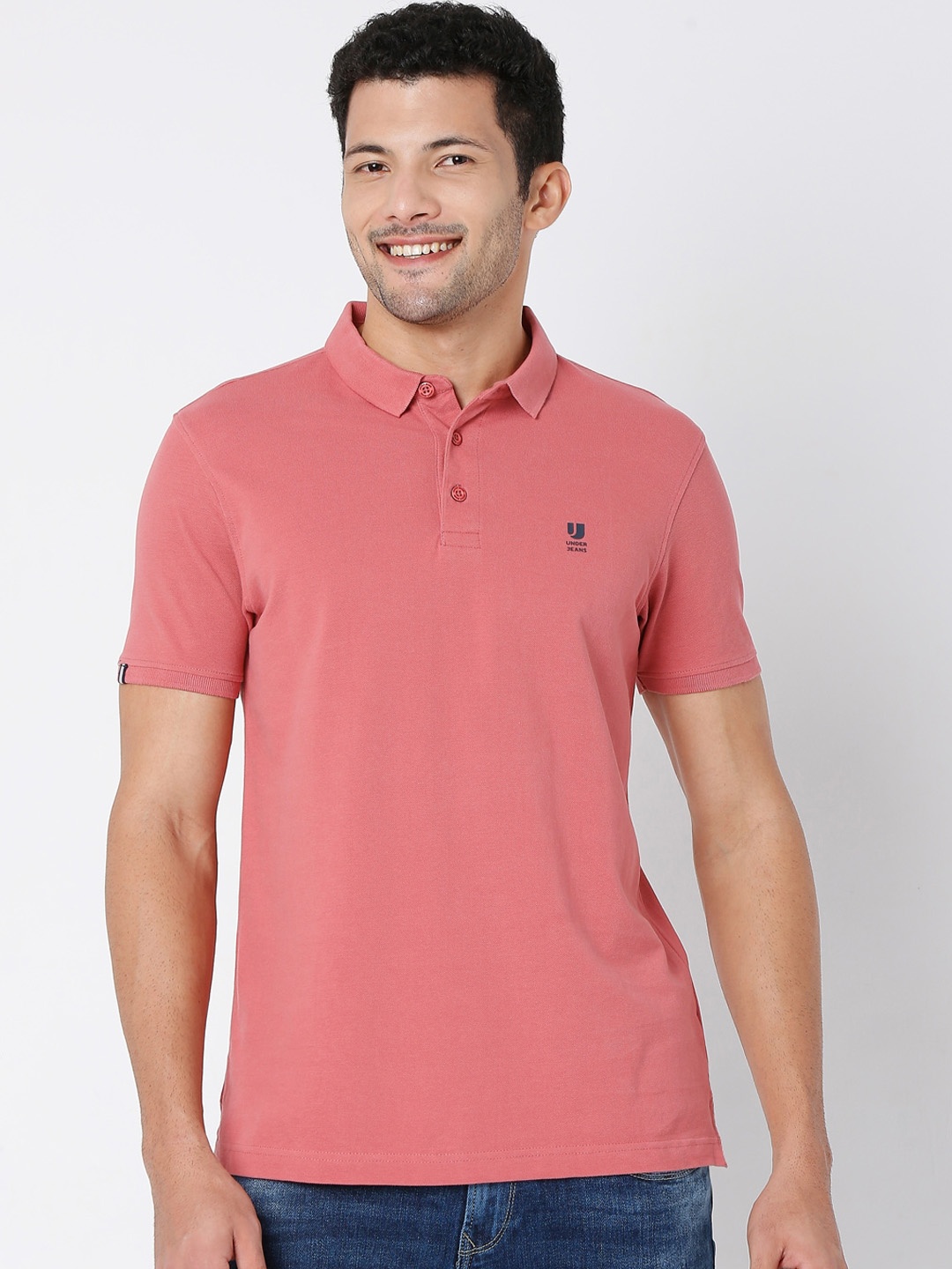 

UnderJeans by Spykar Men Polo Collar Cotton T-shirt, Orange