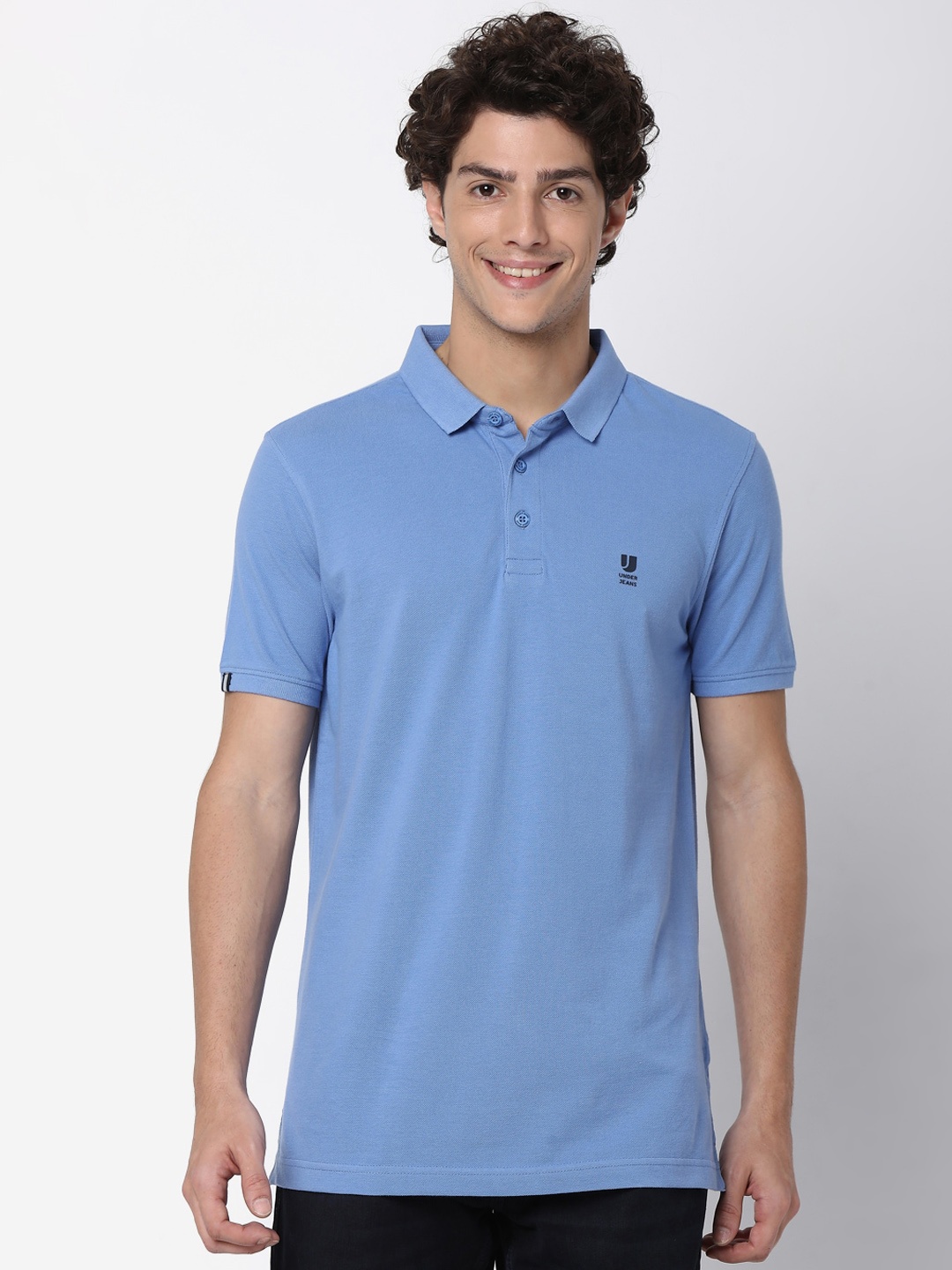 

UnderJeans by Spykar Men Solid Polo Collar T-shirt, Blue