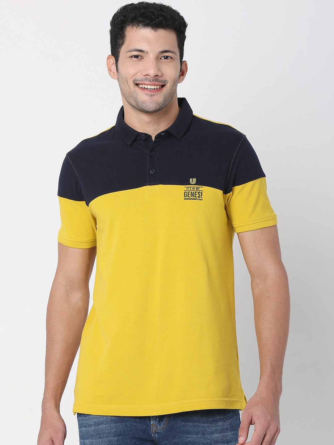 

UnderJeans by Spykar Men Colourblocked Polo Collar T-shirt, Yellow
