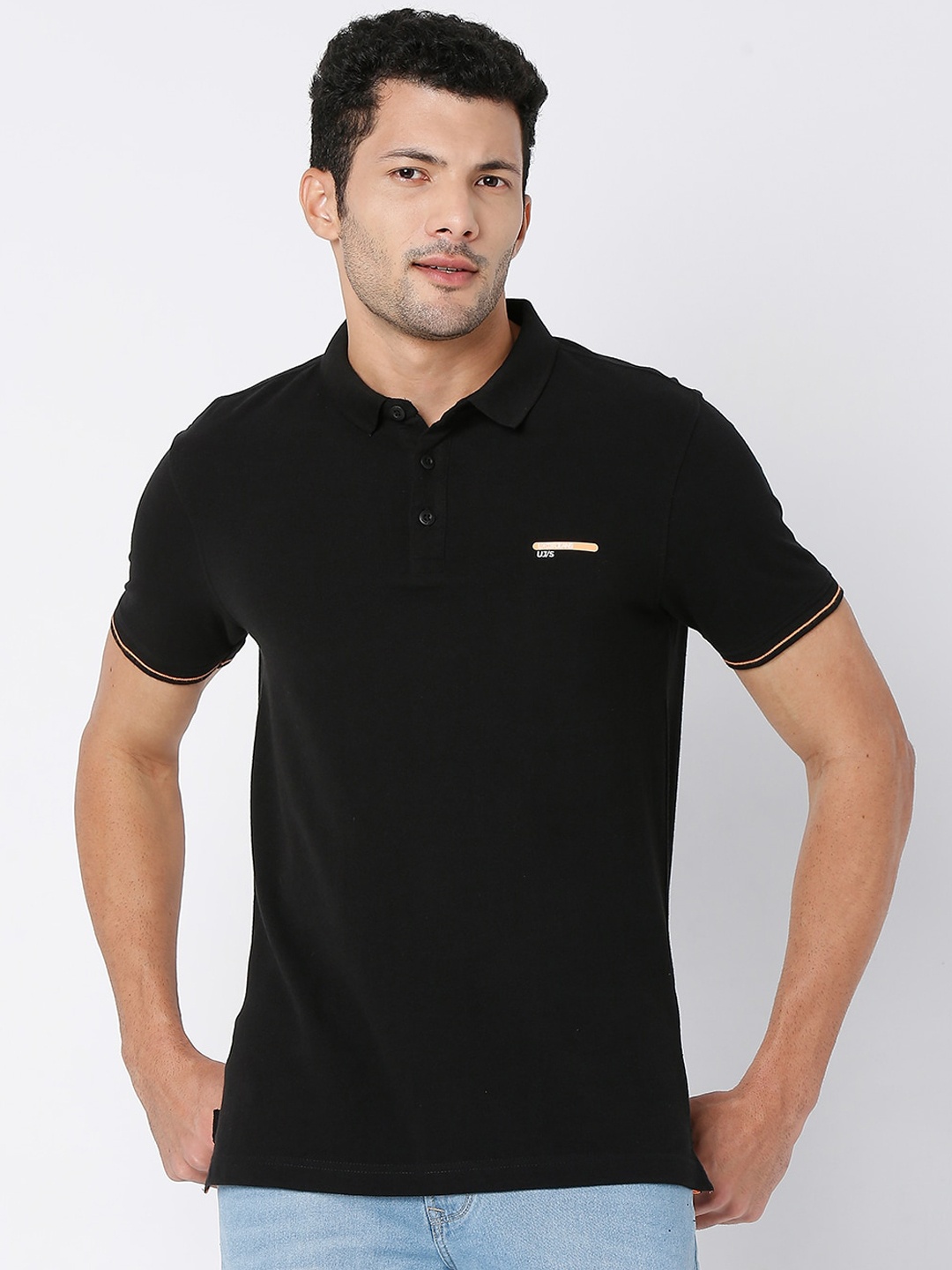 

UnderJeans by Spykar Men Polo Collar T-shirt, Black
