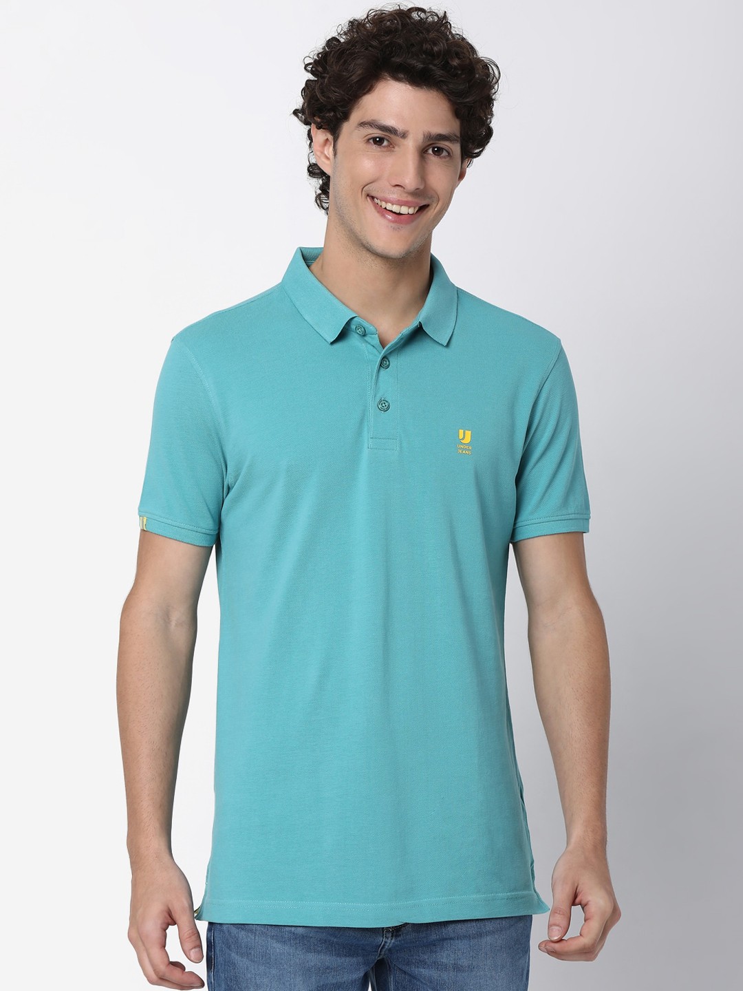 

UnderJeans by Spykar Men Short Sleeves Polo Collar T-shirt, Blue