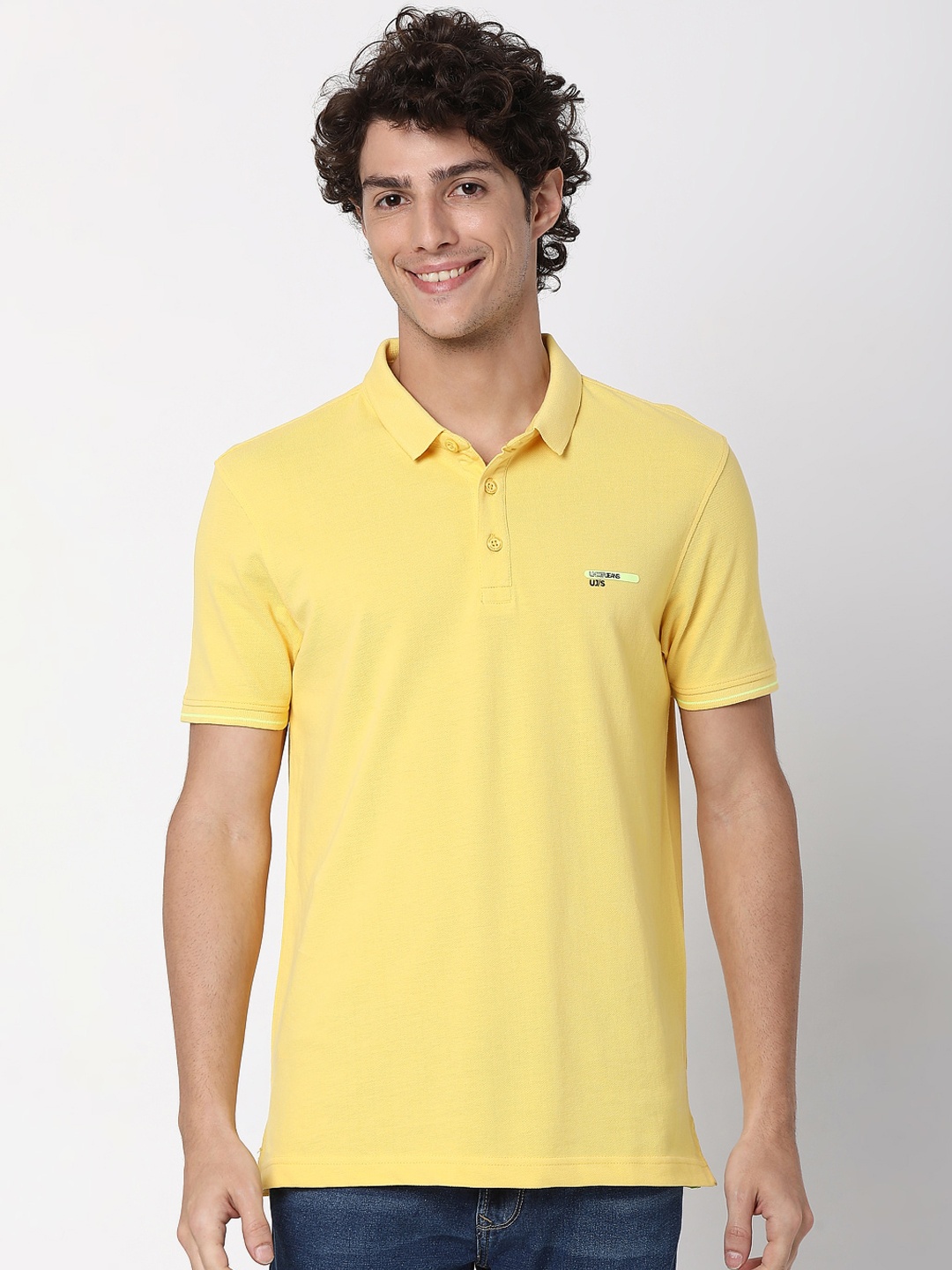 

UnderJeans by Spykar Men Solid Polo Collar T-shirt, Yellow