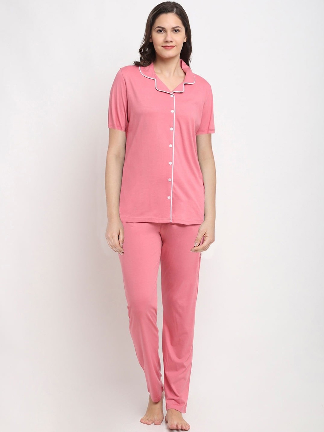 

Kanvin Women Shirt Pure Cotton Night suit, Pink