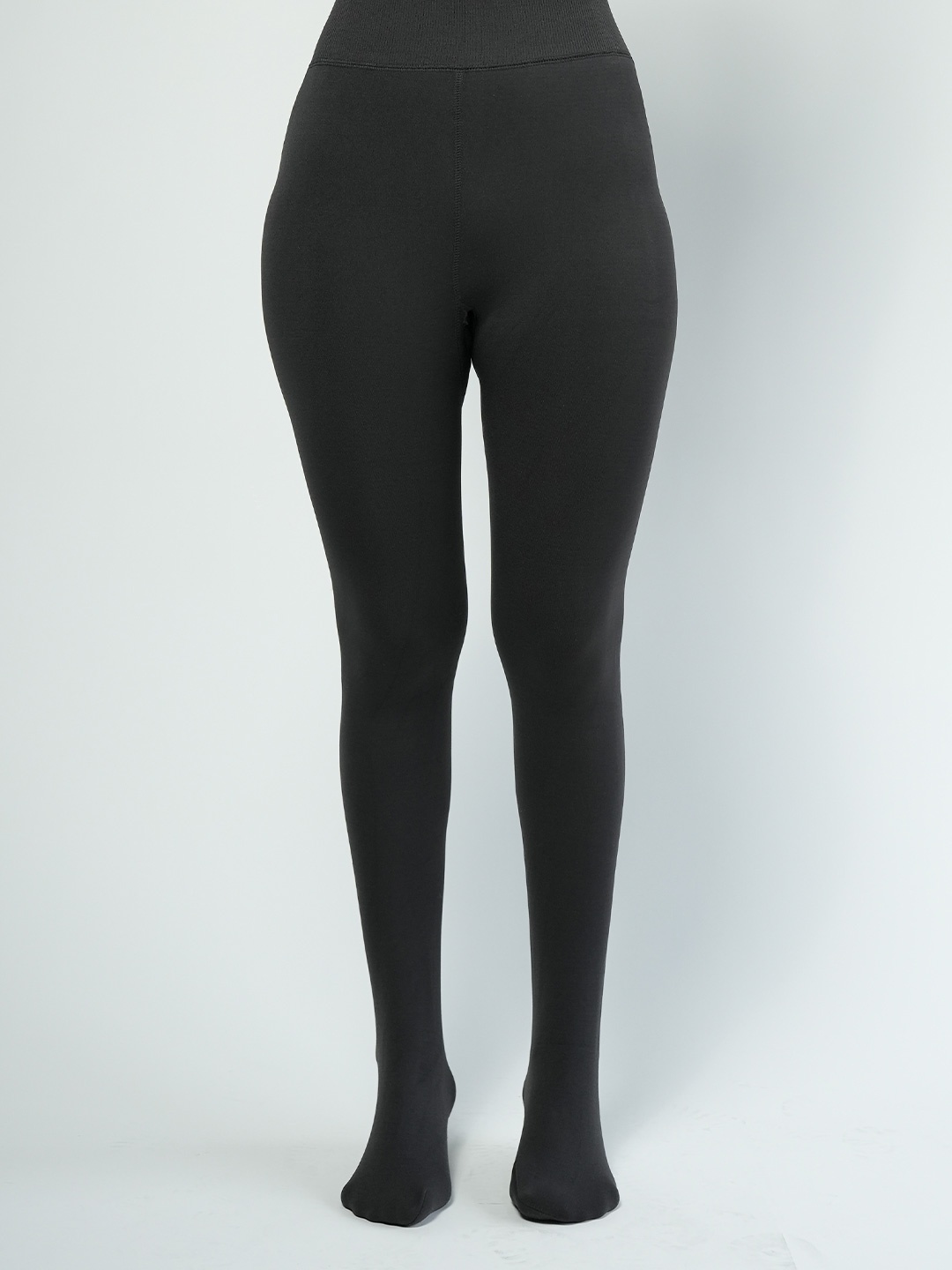 

Theater Women Solid Opaque Winter Fur Stockings, Black