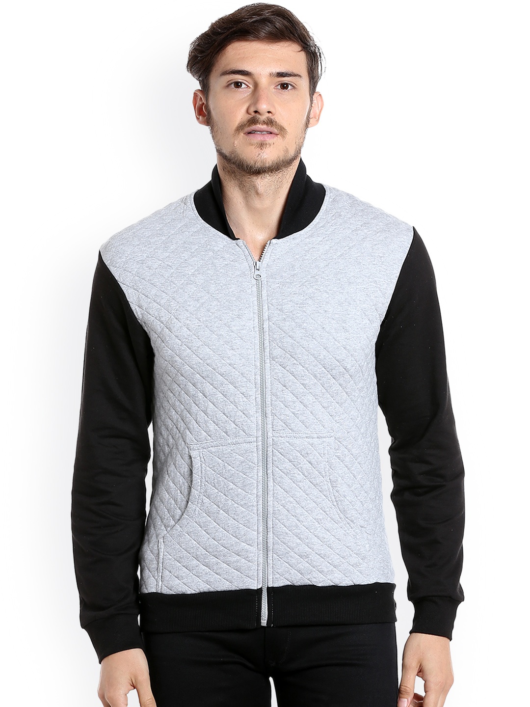 

Campus Sutra Men Grey & Black Solid Quilted Sweatshirt