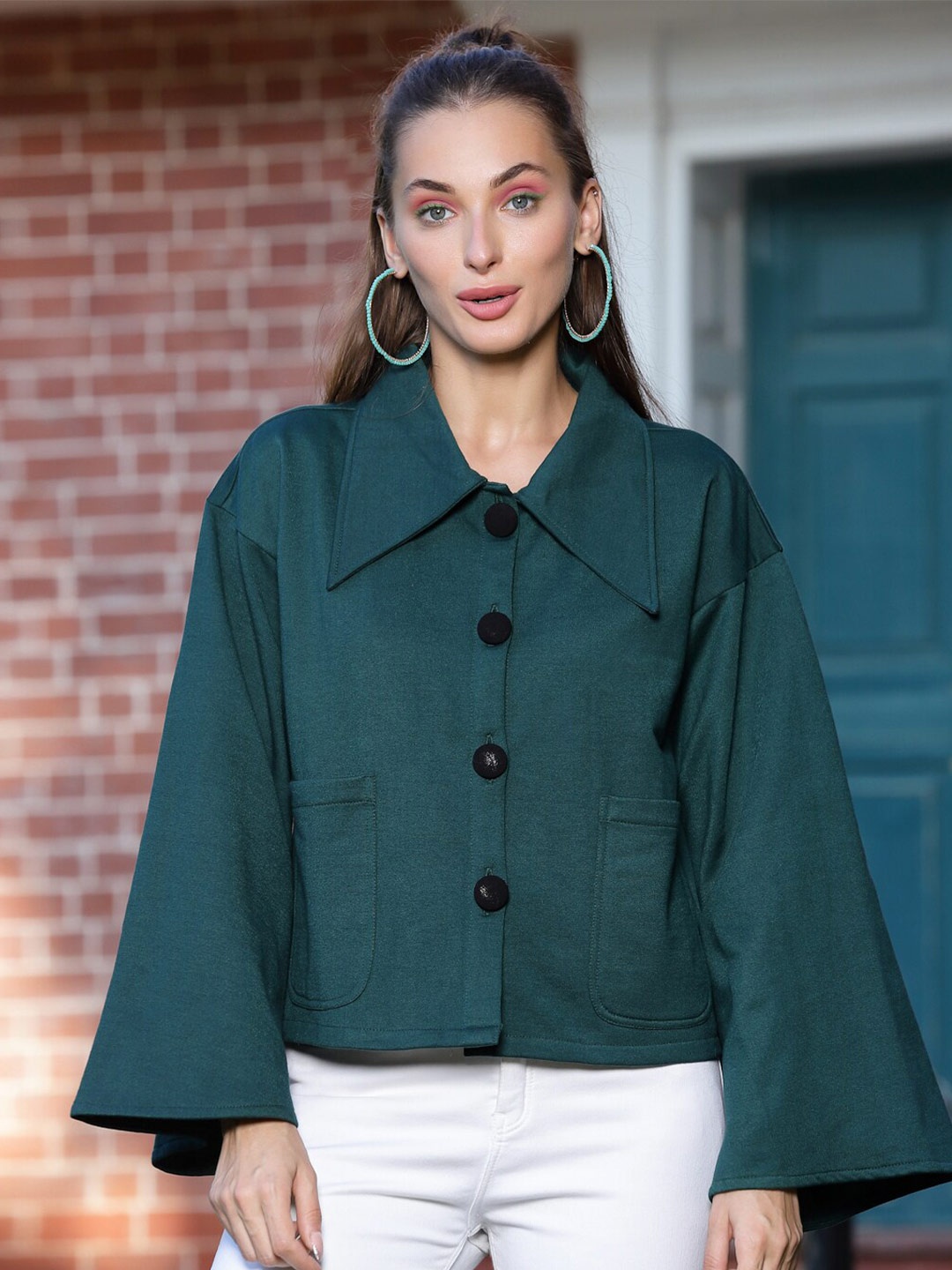

Athena Women Shirt Collar Sweatshirt, Green