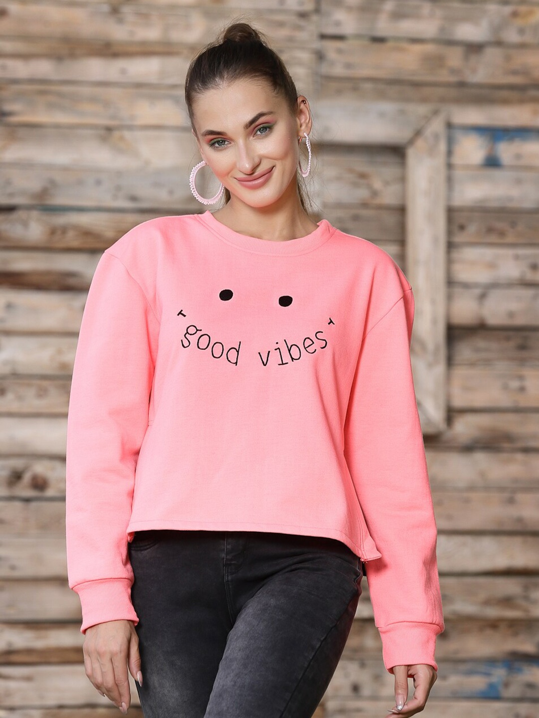 

Athena Women Typography Printed Side Slit Sweatshirt, Pink