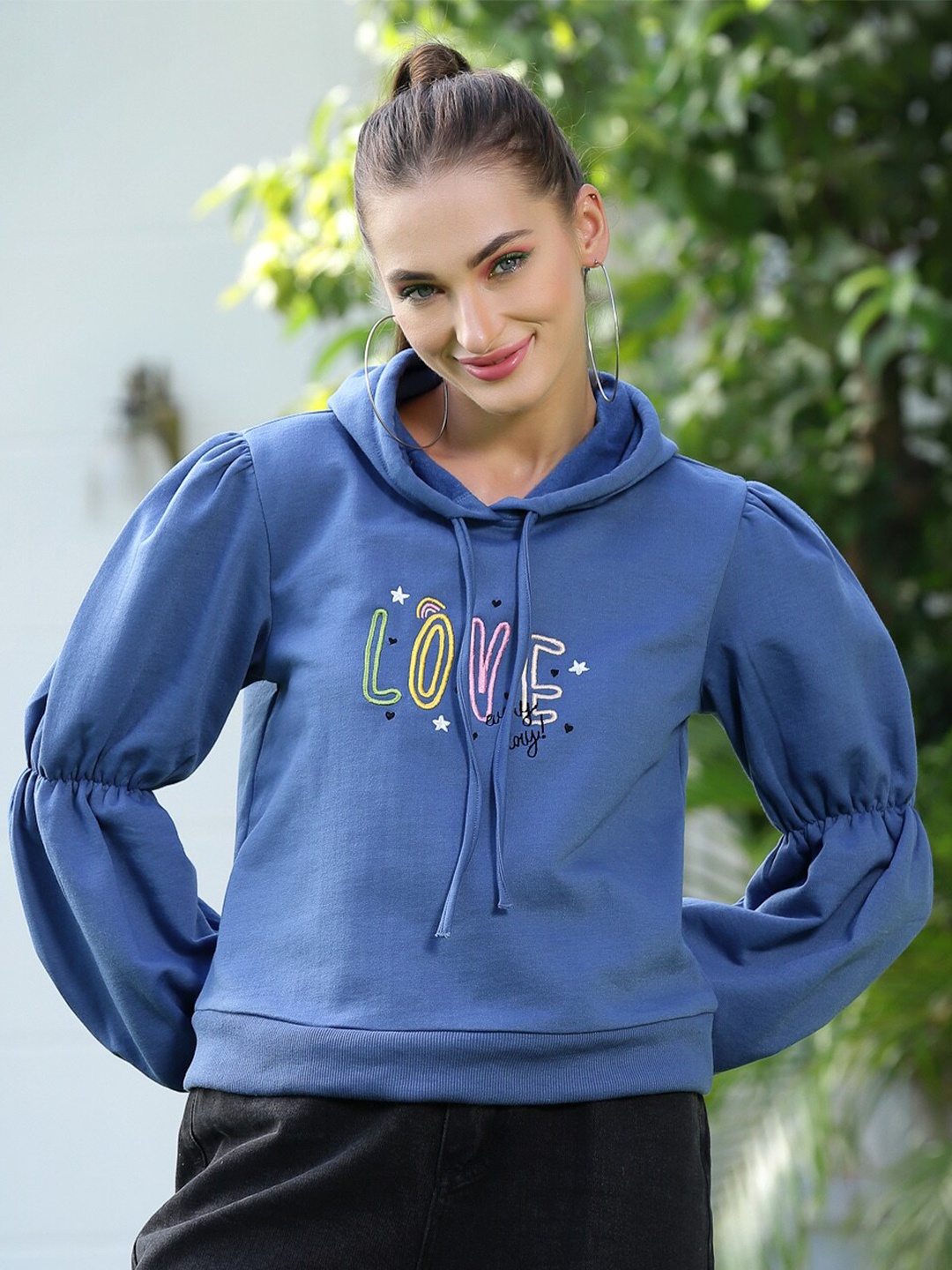

Athena Women Printed Hooded Sweatshirt, Blue