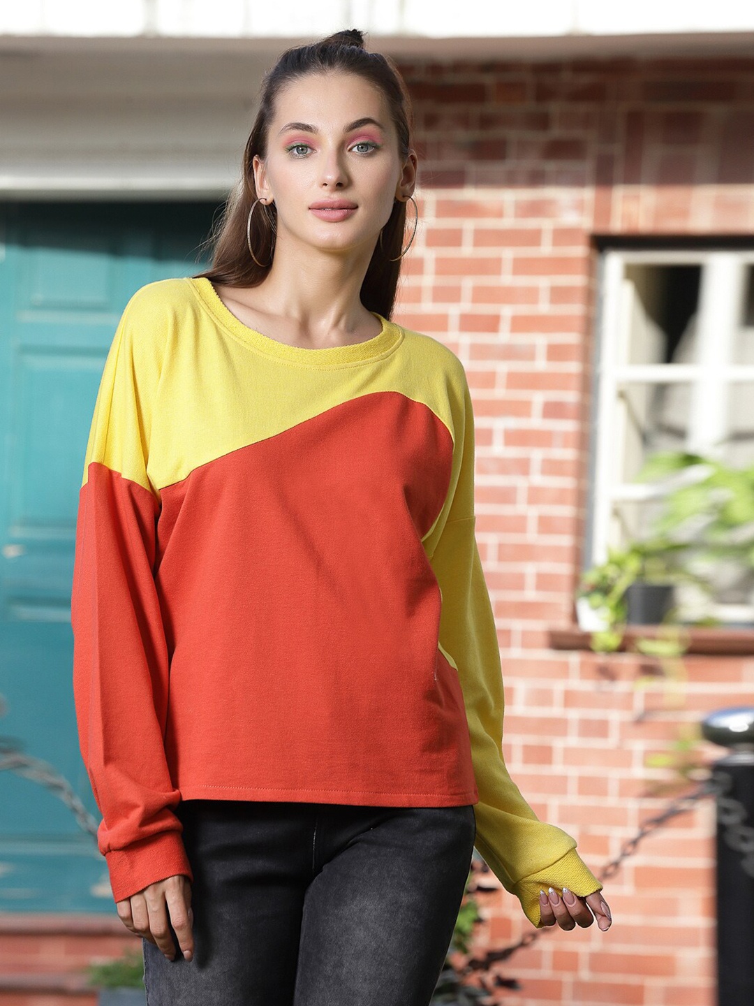 

Athena Women Colourblocked Fleece Sweatshirt, Yellow