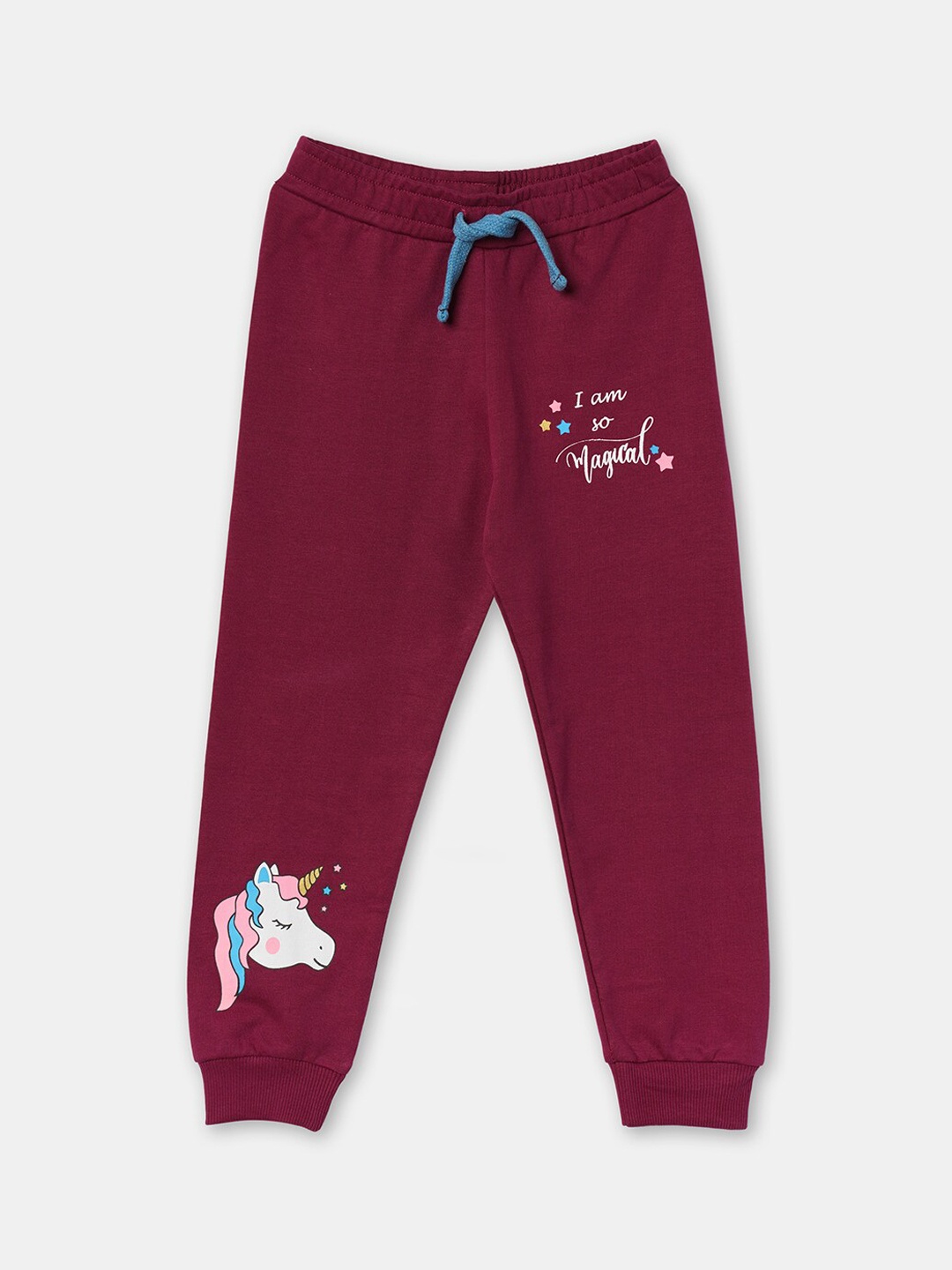 

R&B Girls Printed Cotton Joggers, Burgundy