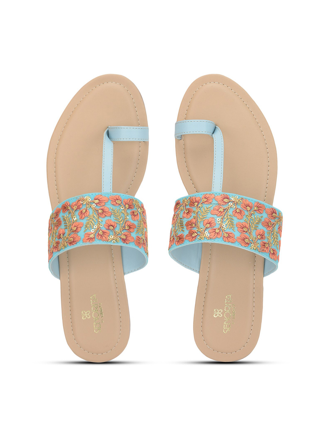 

Liberty Women One Toe Flats with Embroidered, Blue